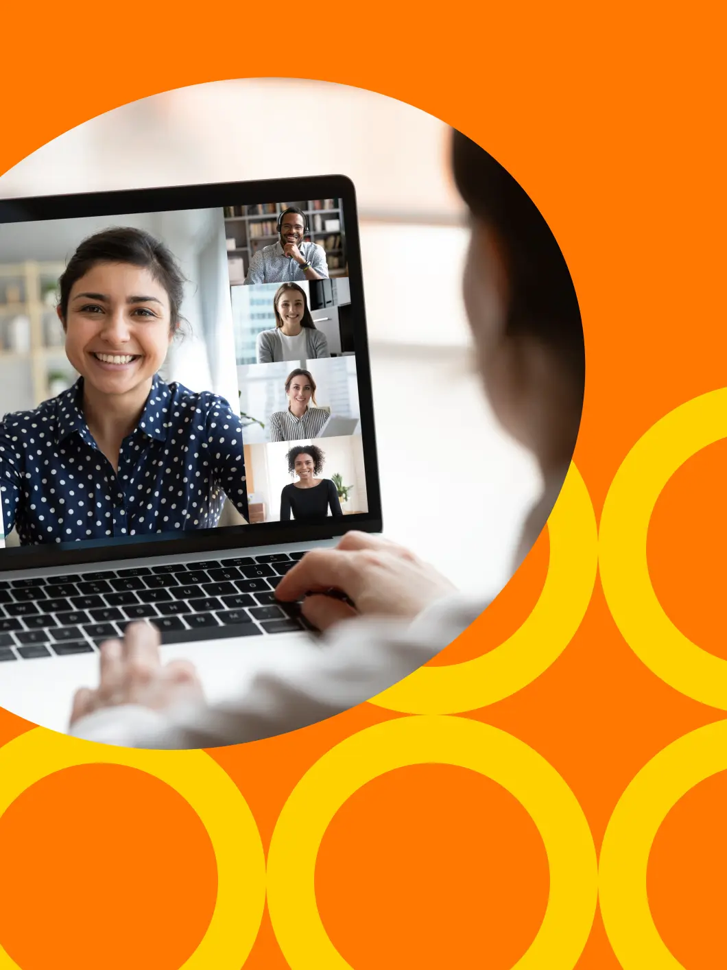 Person in an international video meeting with diverse participants
